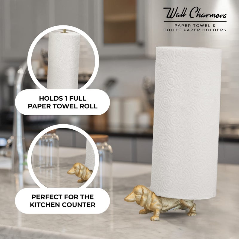 WallCharmers Gold Paper Towel Holder, Metal Toilet or Kitchen Paper Holder for Floor or Countertop, Gold Dog - Image 4